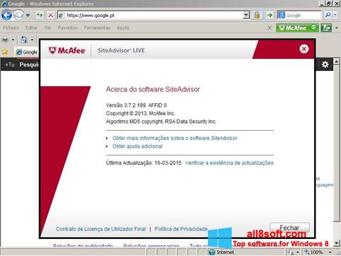 スクリーンショット McAfee SiteAdvisor Windows 8版