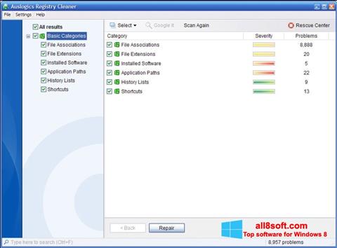スクリーンショット Auslogics Registry Cleaner Windows 8版