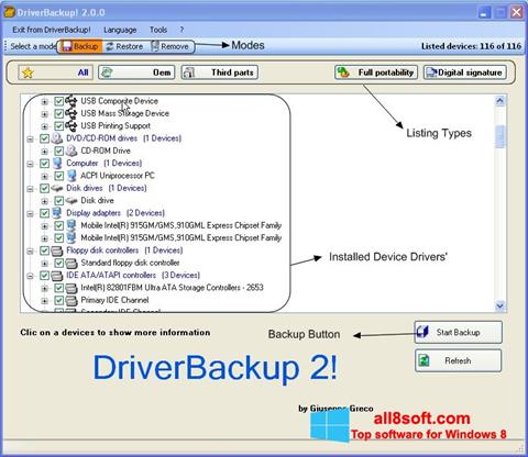 スクリーンショット Driver Backup Windows 8版